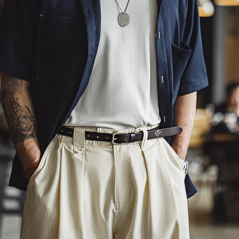 馬登工裝 復古黑色頭層牛皮腰帶阿美咔嘰針扣腰鏈配飾真皮皮帶