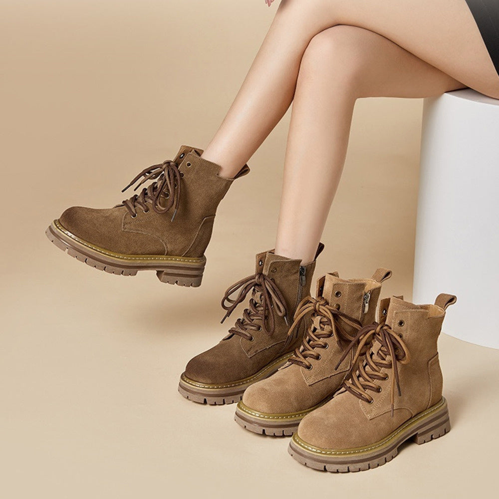 英倫風復古馬丁靴女秋冬靴子內增高加絨工裝短靴