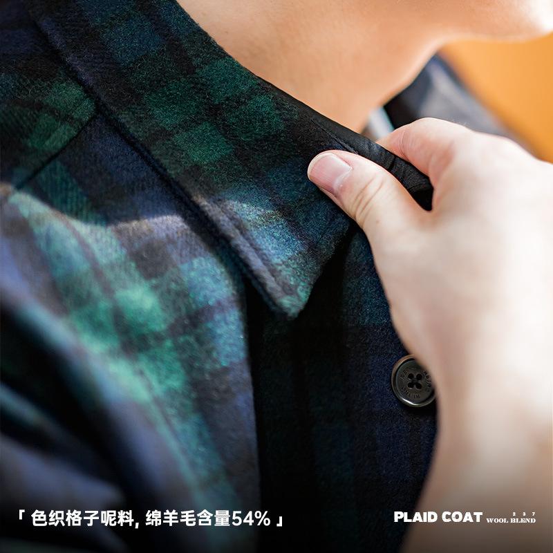 馬登工裝 藍綠格子毛呢夾克寬松寬鬆厚實格紋襯衫外套