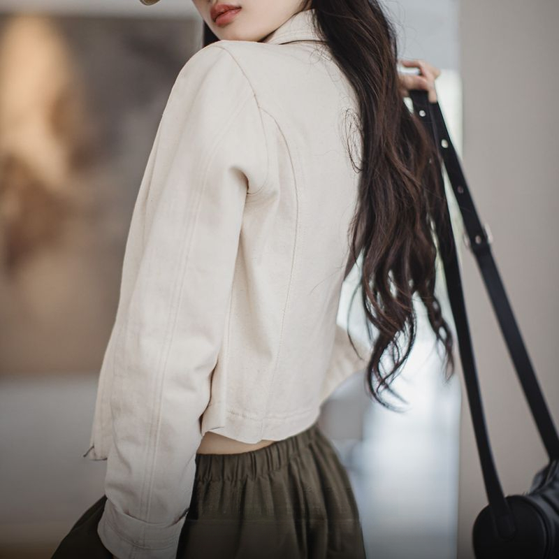 馬登女裝 巴恩風白色收腰夾克小個子工裝外套Vintage上衣春秋