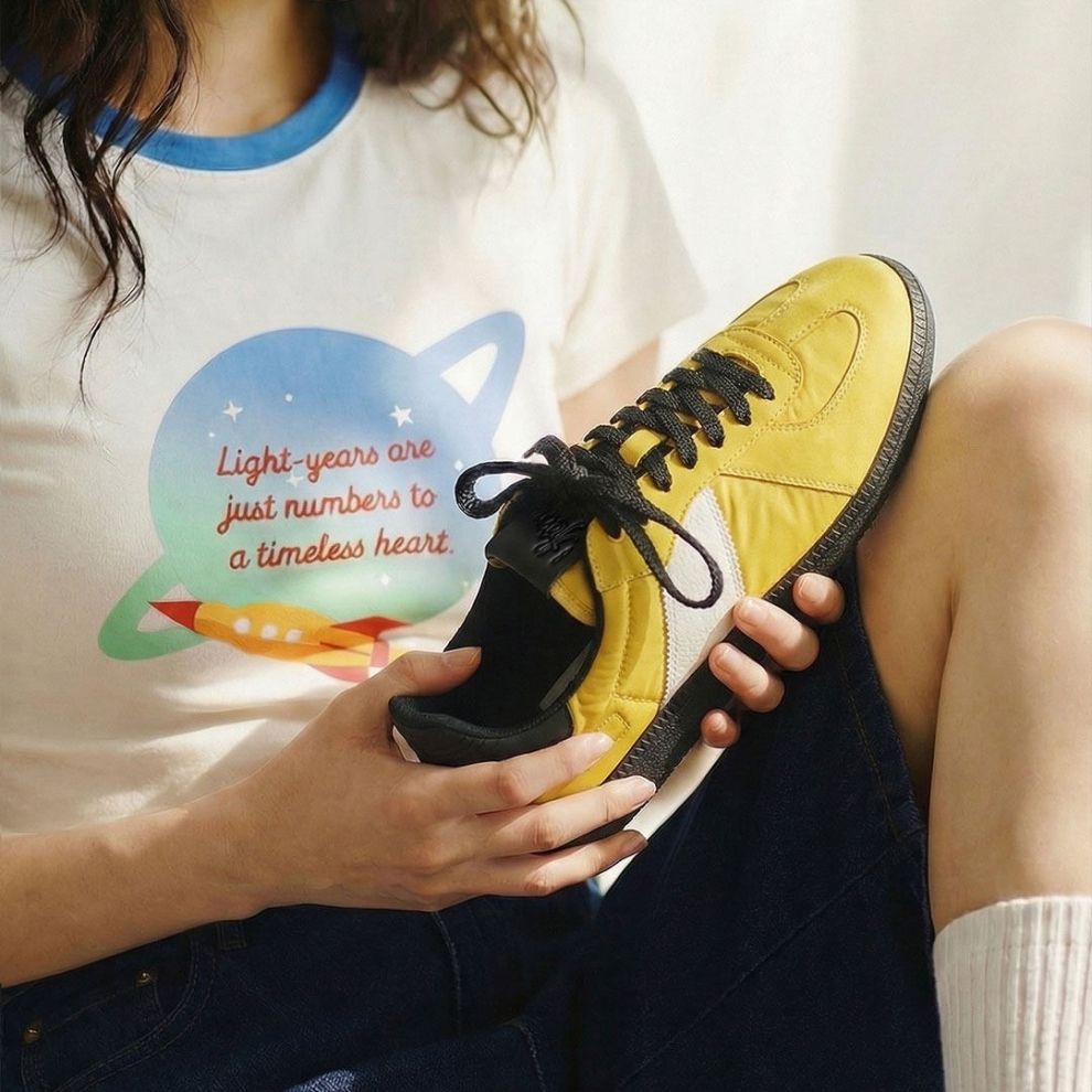 馬登女裝 黃色復古軟刃平底透氣經典德訓鞋運動休閒板鞋