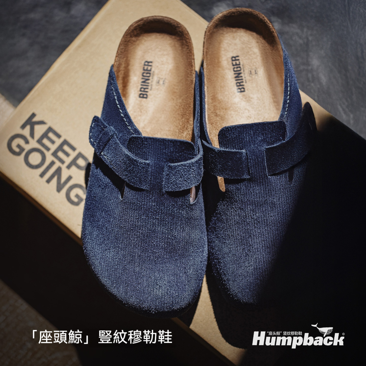 馬登工裝 夏季鯨藍色穆勒鞋男休閒平底全包頭外穿半拖鞋子