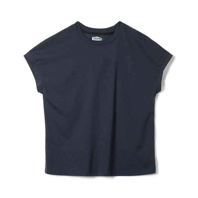 馬登女裝 冰絲凉感寬鬆圓領T恤落肩袖基礎鹽系短袖打底衫