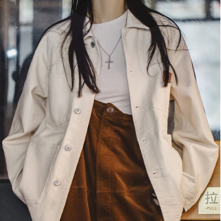 馬登女裝 法式復古棉籽殼牛仔外套寬鬆設計感小眾慵懶風工裝夾克