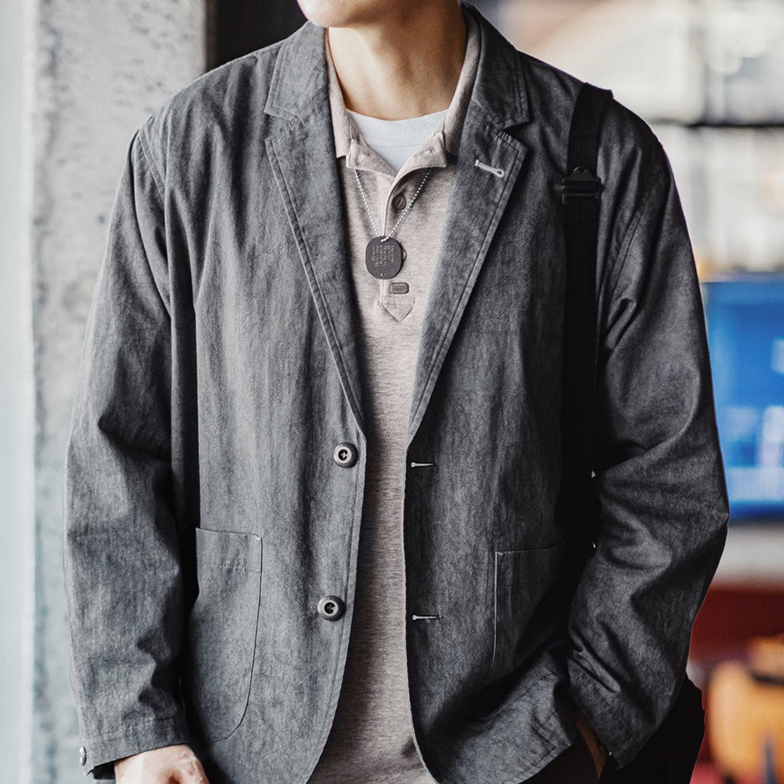 馬登工裝 美式休閒仿冰染西裝夾克平駁領寬鬆純棉單西服外套男秋季