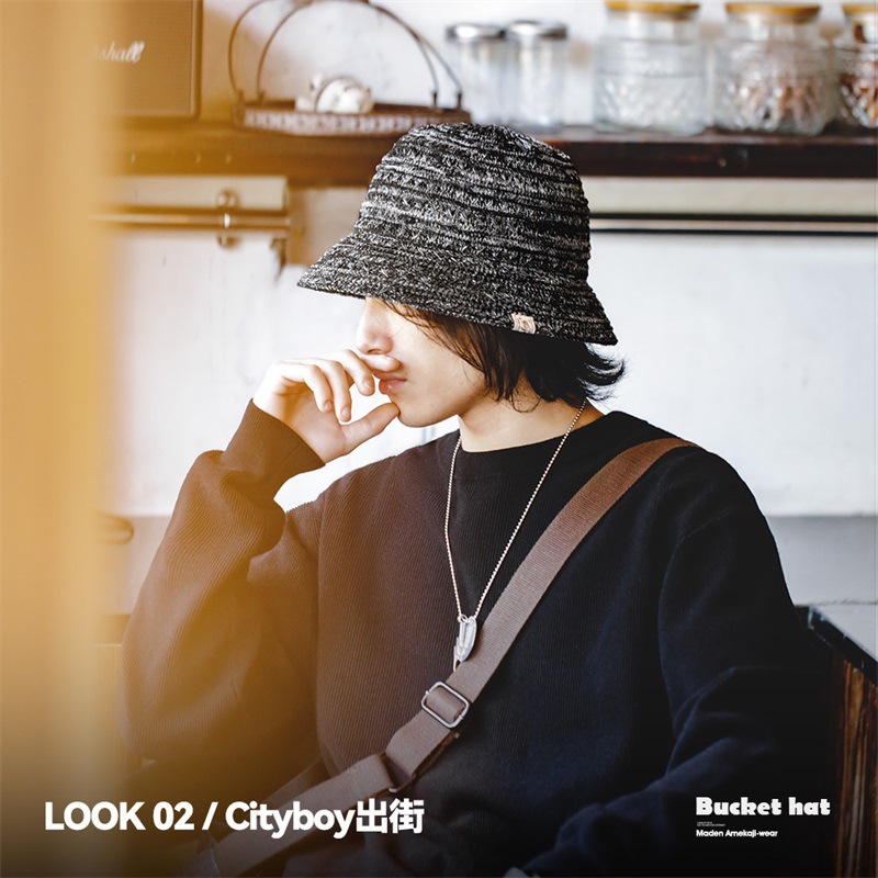 馬登工裝 山系戶外針織透氣漁夫帽防曬遮陽圓頂帽子男女春夏