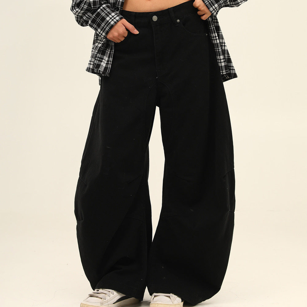 美式復古cleanfit工裝褲解構廓形彎刀牛仔褲寬鬆百搭工裝褲