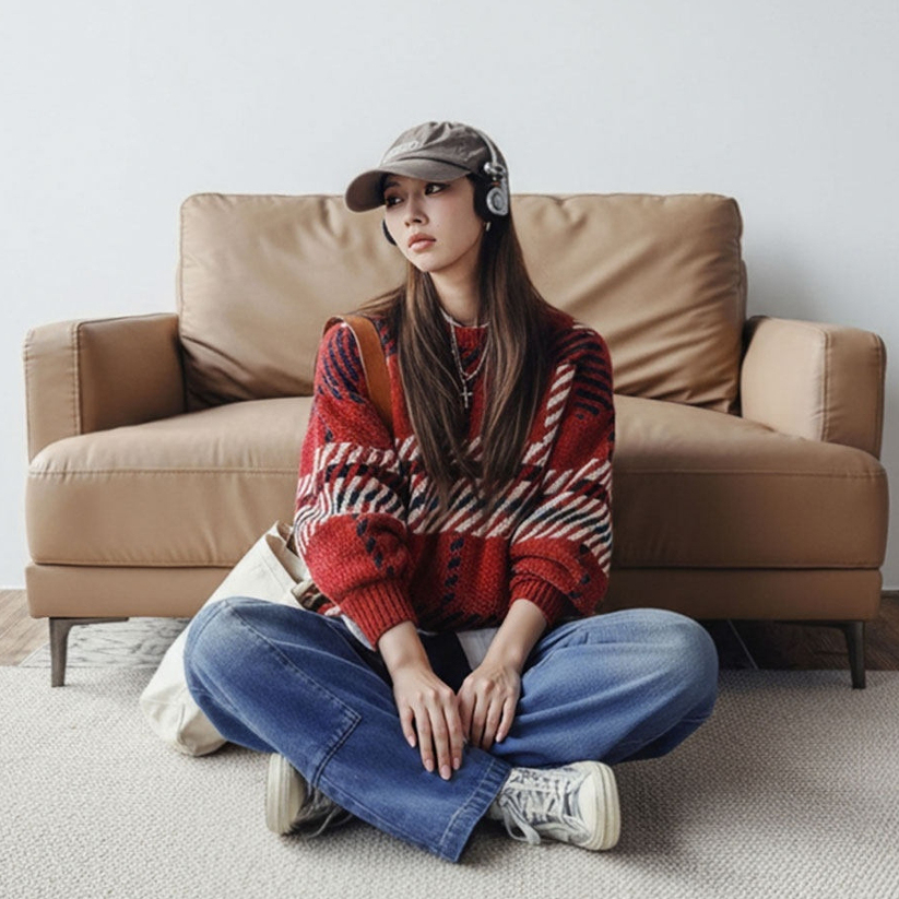 馬登女裝 丹寧藍色直筒拼接大口袋牛仔褲純棉闊腿工裝長褲子秋冬