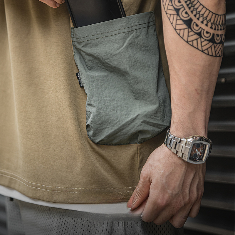 馬登工裝 山系戶外趣味印花短袖T卹卡其色露營設計感短袖上衣