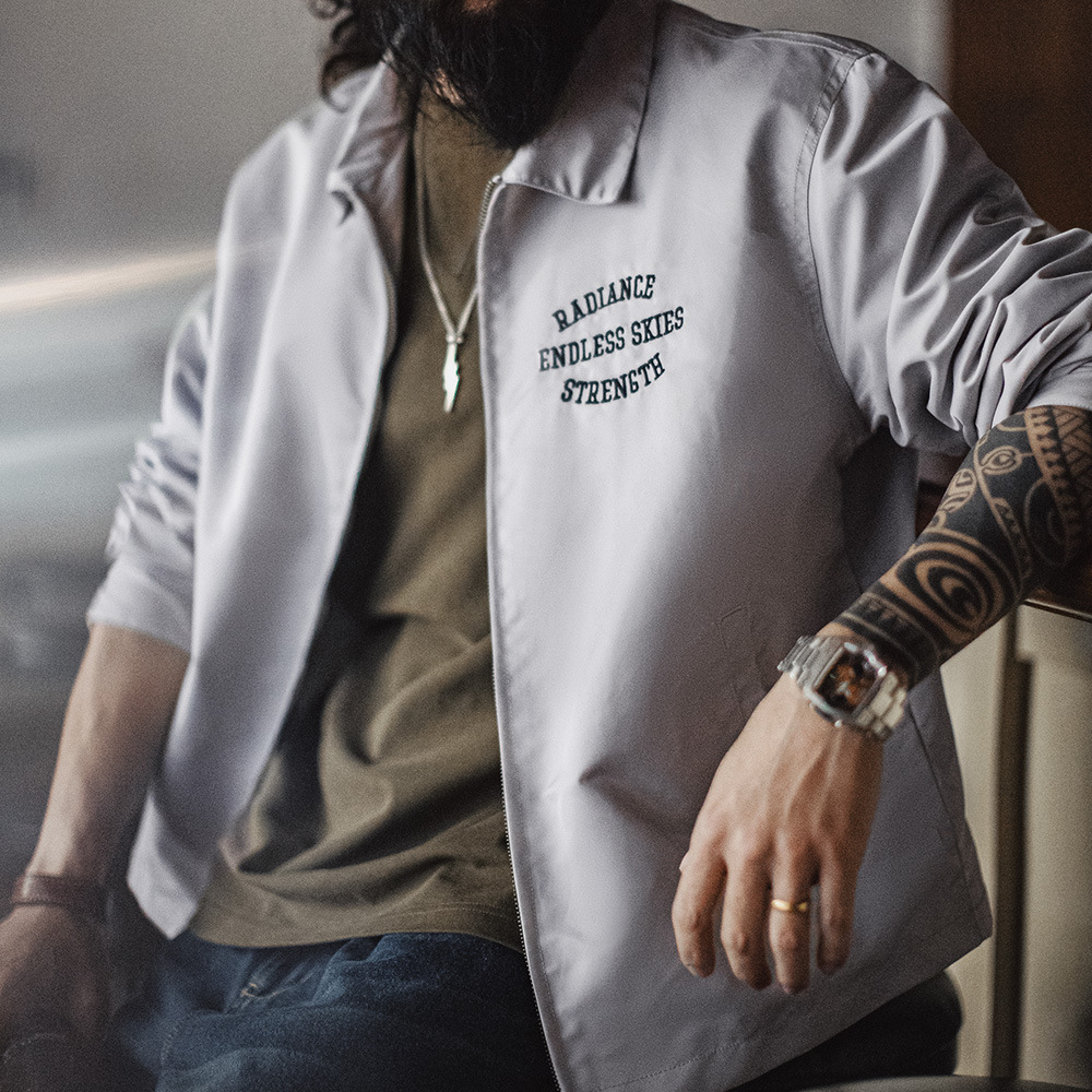 馬登工裝 美式復古字母刺繡教練夾克翻領寬鬆外套廓形休閒上衣男春