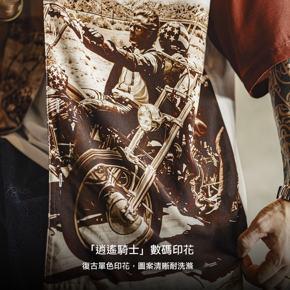 馬登工裝 美式復古撞色古巴領襯衫垂感滿印花襯衣薄款短袖外套男夏