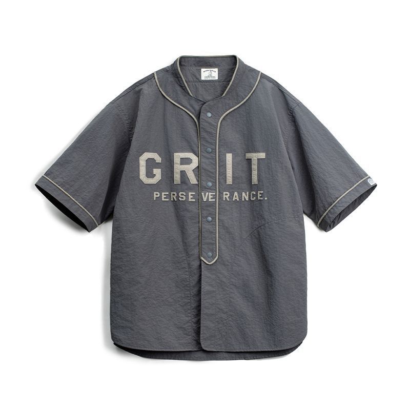 馬登女裝 夏日美式休閒Oversize棒球服半開襟襯衫日系灰色薄款襯衣