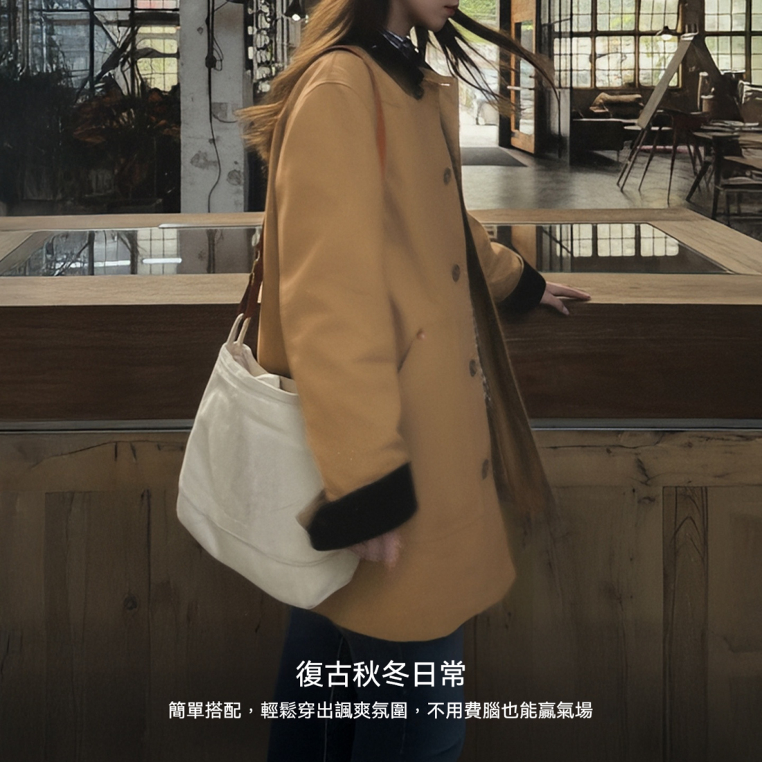 馬登女裝 美式復古密歇根風衣卡其色巴恩風中長款廓形夾克外套女士秋冬