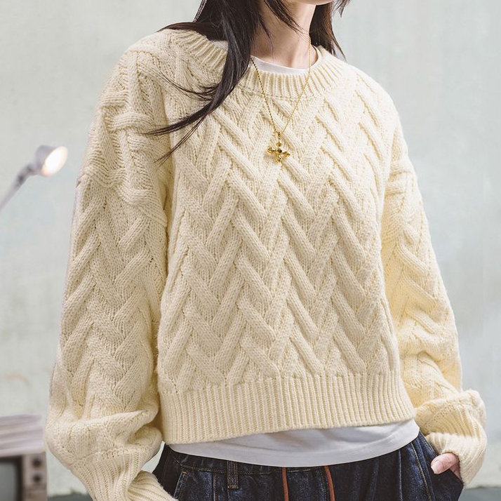 馬登女裝 美式阿蘭絞花毛衣復古麻花針織衫休閒長袖內搭毛衫厚冬季