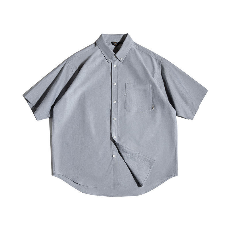 馬登工裝 美式復古Oversize白色疊穿短袖襯衫寬鬆Cityboy襯衣男夏