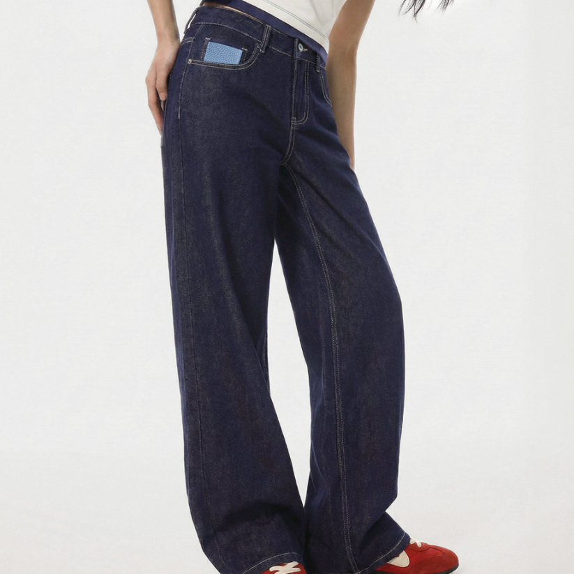 馬登女裝 美式復古丹寧藍原色直筒闊腿水洗牛仔褲顯瘦休閒長褲子女士春秋