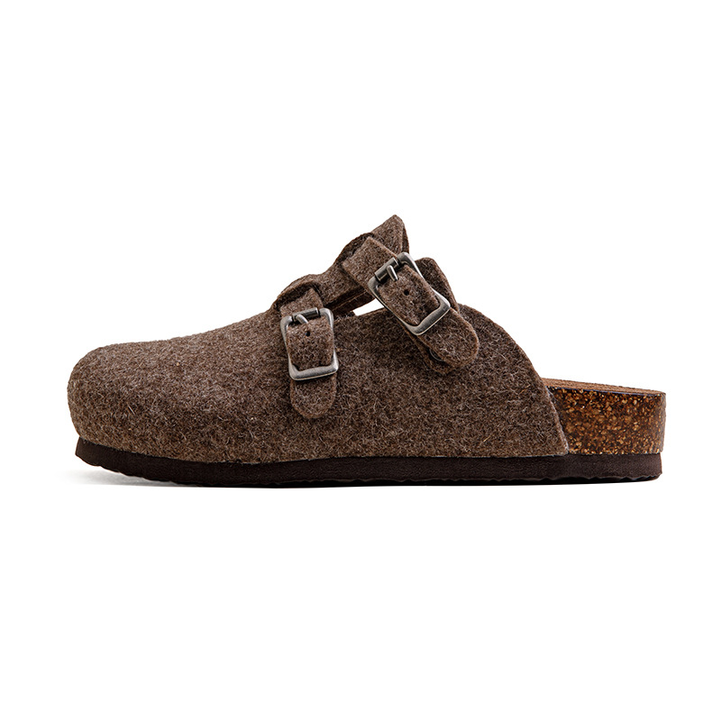 马登工装 羊毛毡穆勒鞋秋冬加厚休闲一脚蹬外穿软木底包头半拖鞋