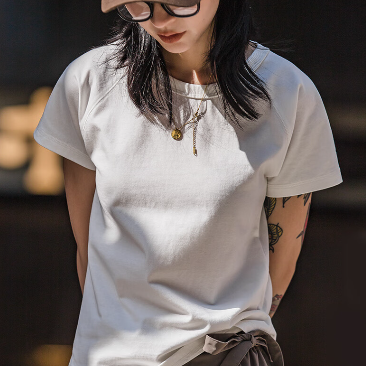 馬登女裝 美式簡約基礎百搭棉T卹顯瘦純色短袖打底衫