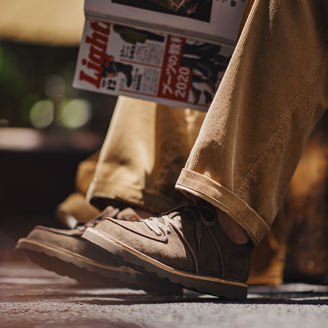 馬登男鞋 莫卡辛鞋男冬季休閒輕便真牛皮美式復古低幫翻毛皮工裝鞋