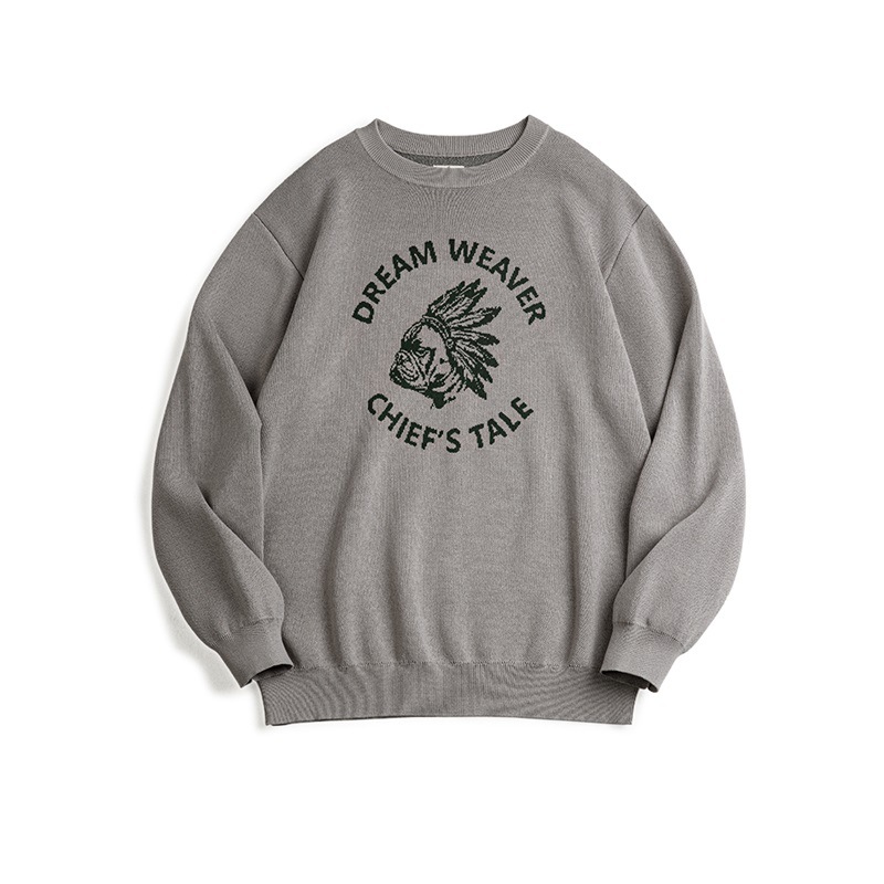 馬登工裝 美式復古仿亞麻字母撞色毛衣阿美哢嘰套頭圓領針織衫男秋冬