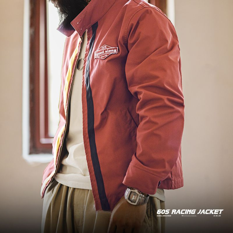 馬登工裝 美式復古60S撞色賽車夾克IVY立領運動休閒拉鍊外套男秋季