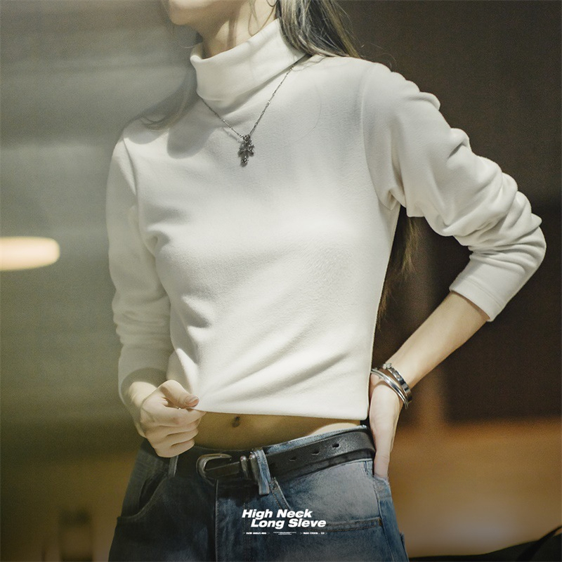 馬登女裝 緊身半高領打底衫仿德絨內搭上衣修身針織長袖T恤秋冬女