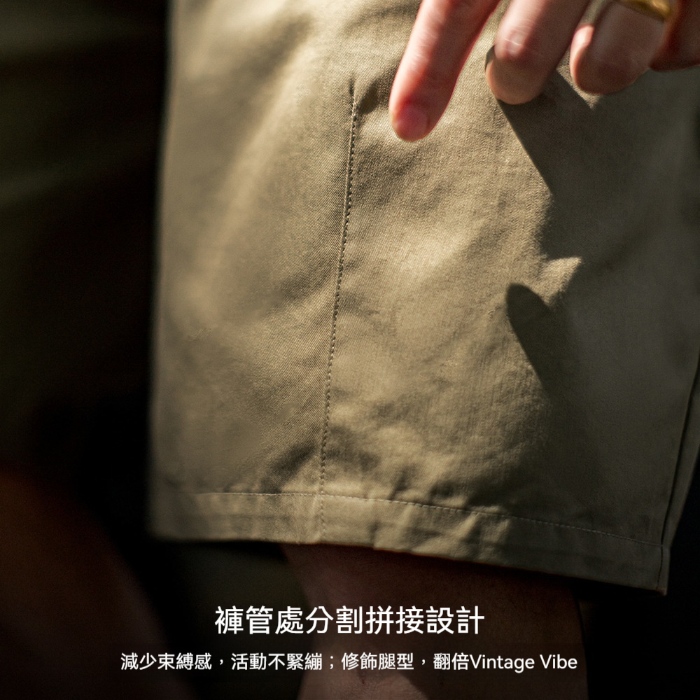 馬登工裝 美式卡其色短褲寬鬆直筒通勤鬆緊腰日系抽繩五分褲男士夏