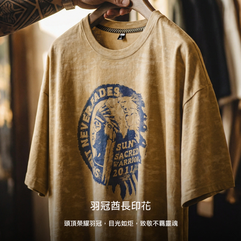 馬登工裝 美式復古蠟染印花T恤做舊寬鬆半袖休閒風短袖衫男夏