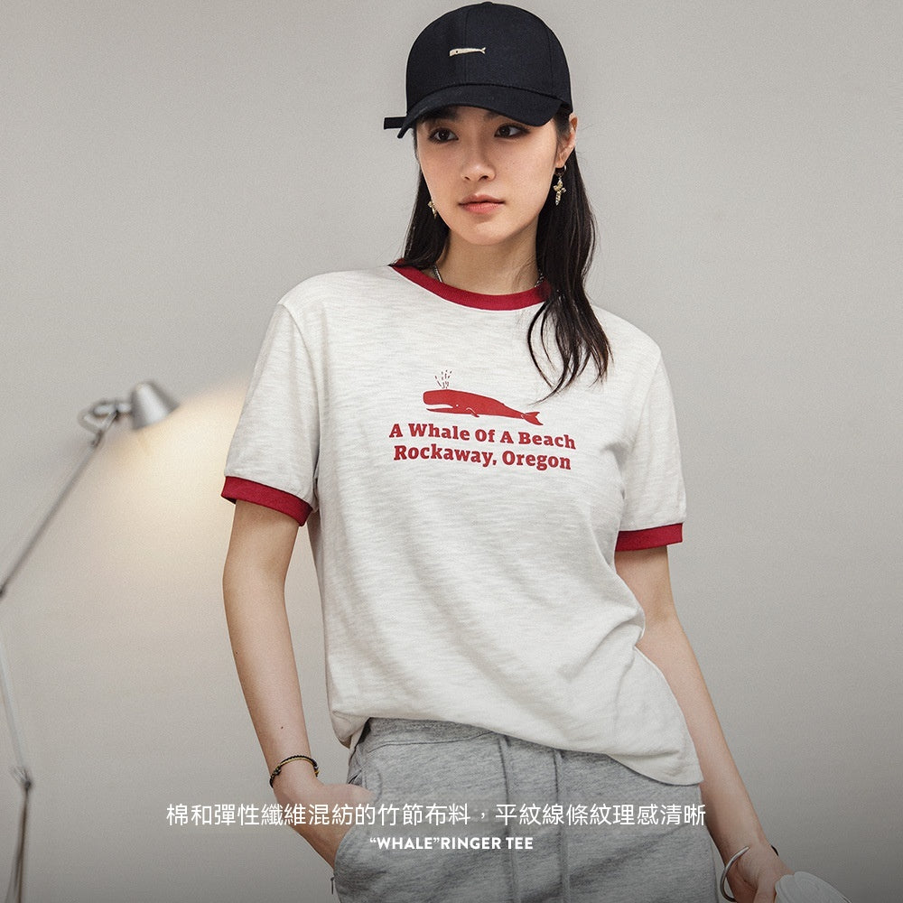 馬登女裝 休閒寬鬆字母印花圓領T恤撞色羅紋顯瘦打底衫