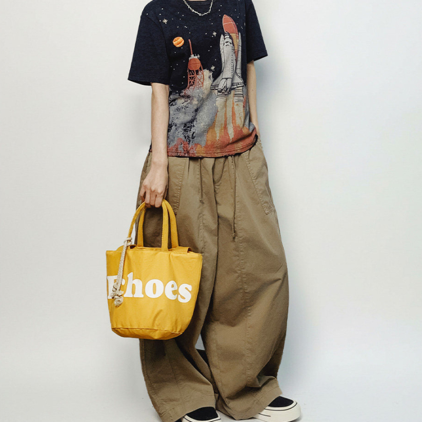馬登女裝 復古時尚手拎單肩黃色帆布水桶包斜挎包單間手提包包女