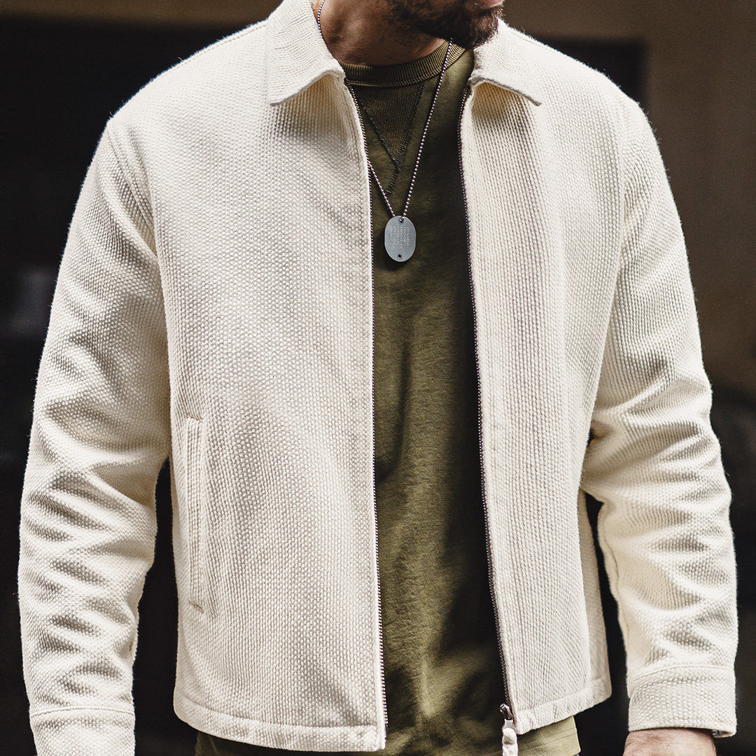 馬登工裝 美式白色IKE教練夾克翻領重磅純棉正肩帆布外套春秋