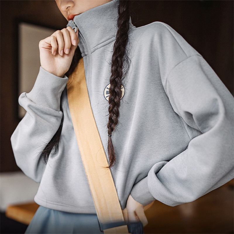 馬登女裝 格雷系高領道奇隊棒球夾克加絨半拉鍊針織長袖衛衣春秋
