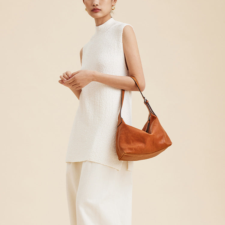 腋下Hobo包頭層植鞣牛皮通勤包包休閒真皮餃子包女