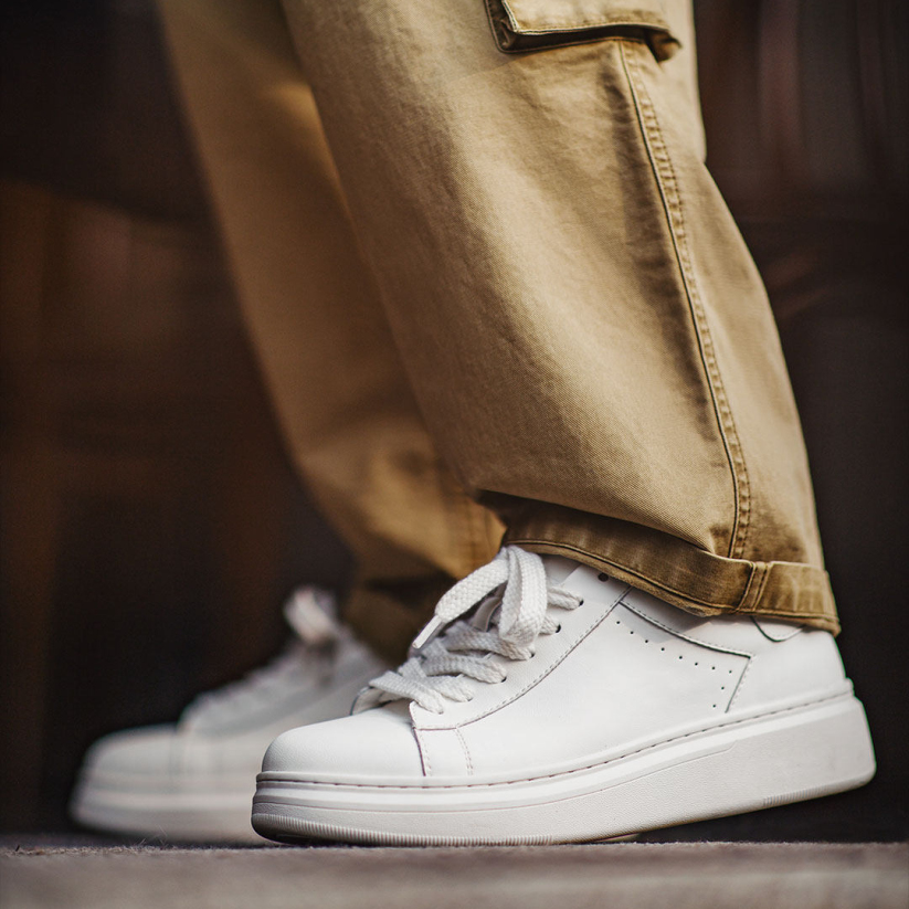 馬登男鞋 美式百搭厚底小白鞋增高白色板鞋圓頭經典休閒鞋子男