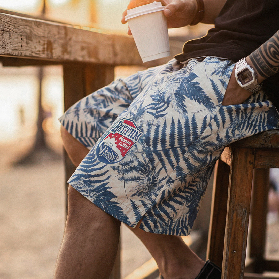 馬登工裝 美式印花沙灘褲海邊度假短褲寬鬆薄款外穿休閒五分褲夏