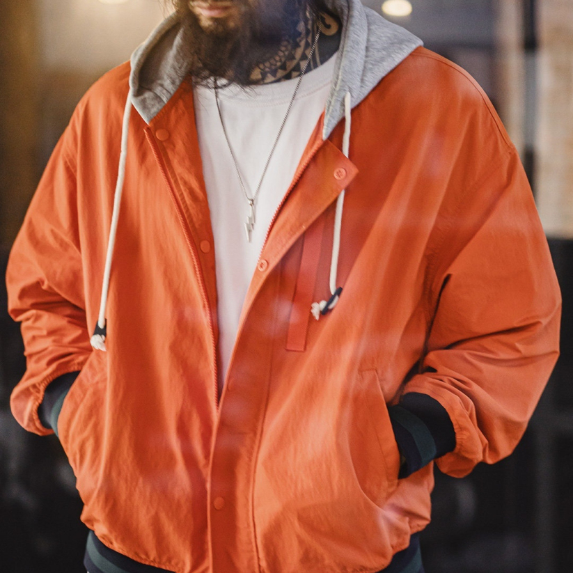 馬登工裝 美式復古拼接撞色連帽夾克薄款開衫休閒外套男春季