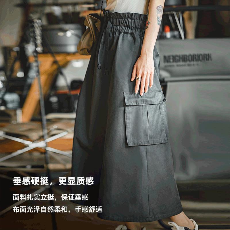 馬登女裝 復古半身長裙高腰顯瘦A字裙百搭口袋工裝傘裙