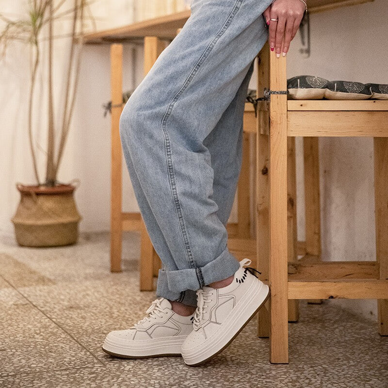 馬登女裝 天空之境厚底小白鞋小眾設計休閒鞋學生低幫透氣運動板鞋