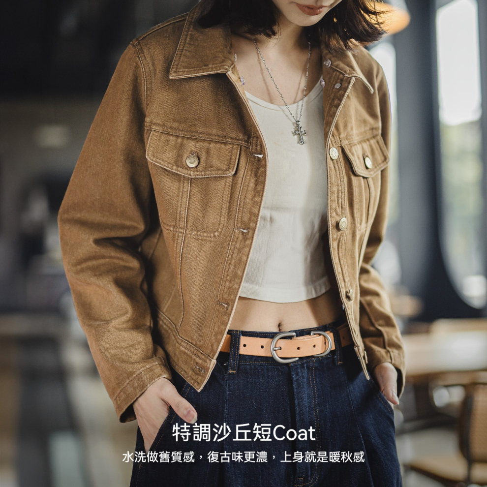 馬登女裝 美式巴恩風水洗牛仔短款修身可拆卸毛領夾克外套秋冬