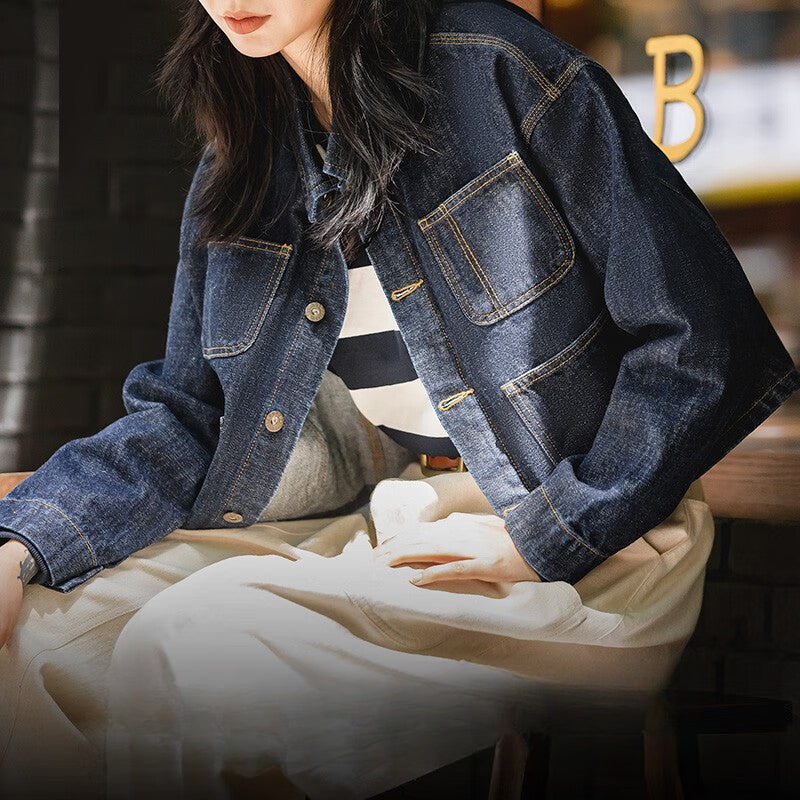 馬登女裝 復古水洗丹寧牛仔外套多口袋設計感小眾寬鬆休閒上衣