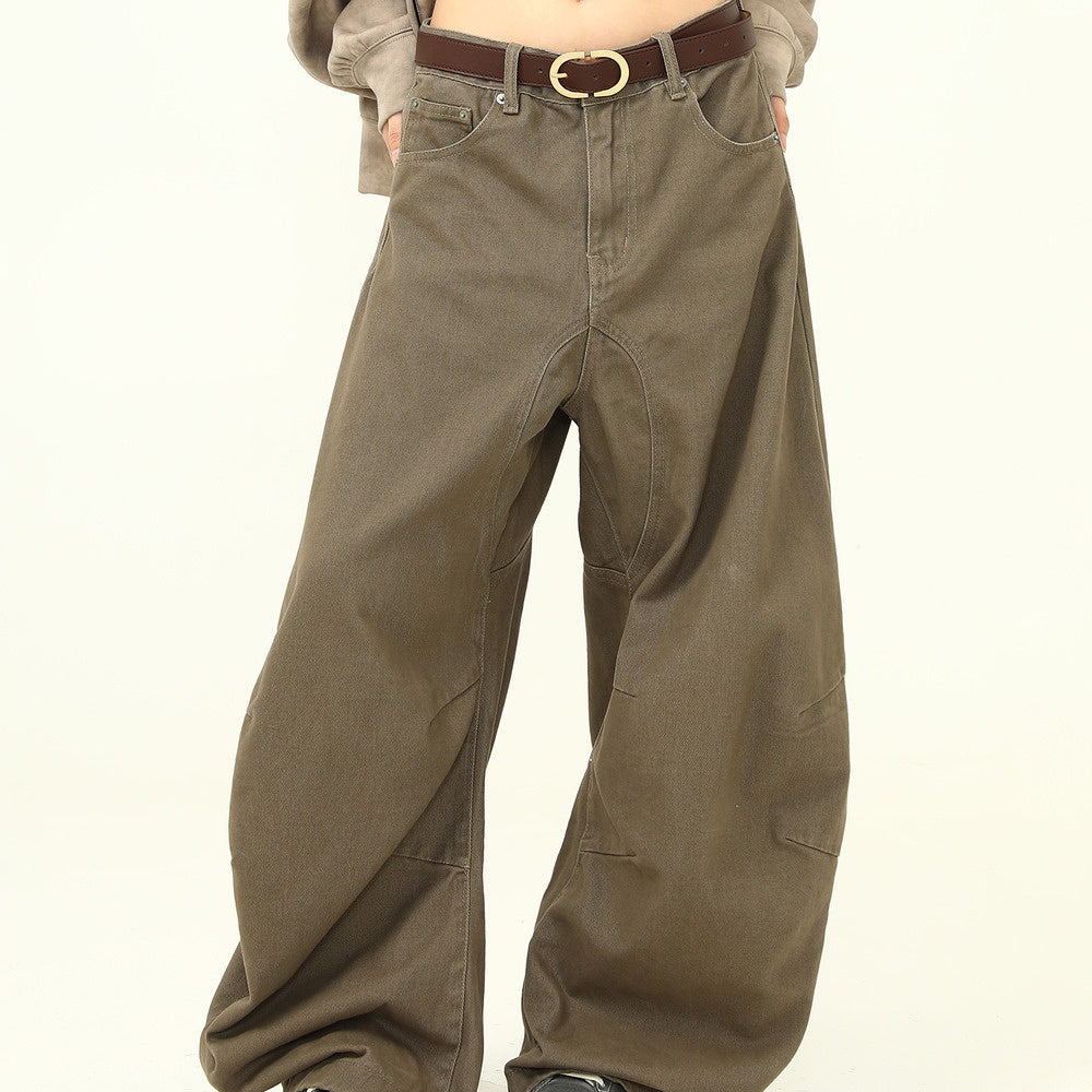 美式復古cleanfit工裝褲解構廓形彎刀牛仔褲寬鬆百搭工裝褲