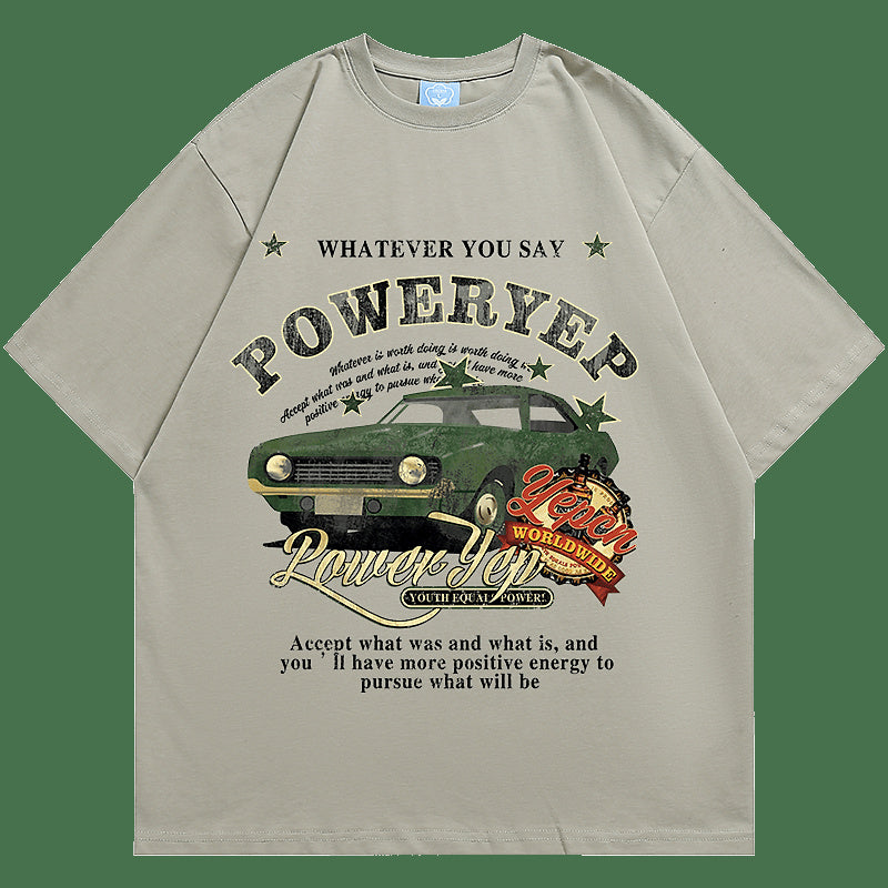 美式復古牛油果綠純棉短袖T恤女小眾半袖寬鬆Oversize情侶上衣