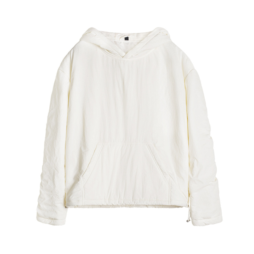 馬登女裝 黑白色寬鬆廓形加厚保暖套頭空氣絨棉服連帽衛衣夾克外套秋冬