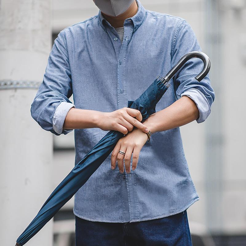 馬登工裝 美式復古磨毛牛津紡襯衫商務休閒打底內穿長袖上衣男襯衣