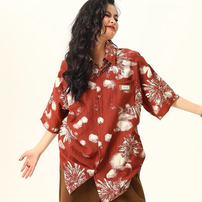 古著感領帶短袖襯衫女美式復古個性寬鬆潮牌夏季度假襯衣