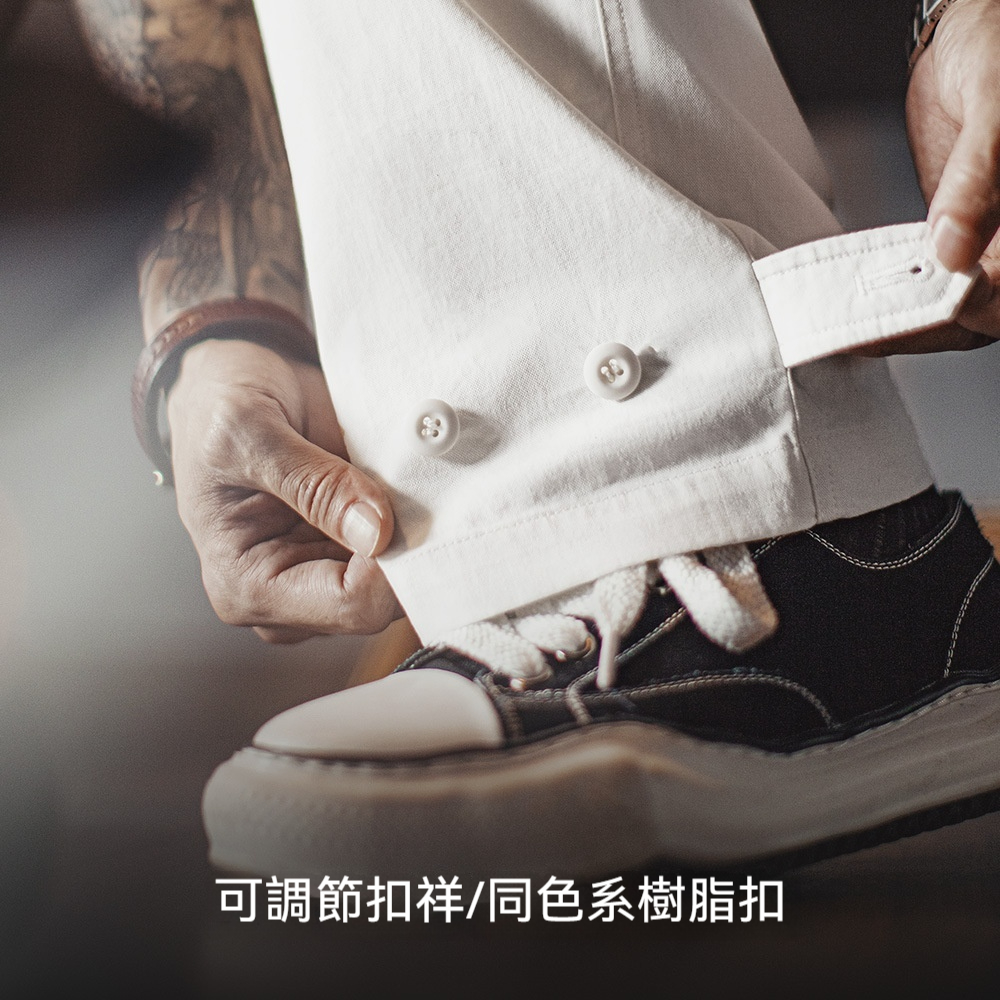 馬登工裝 美式大口袋休閒褲純棉白色直筒鬆緊腰長褲子男