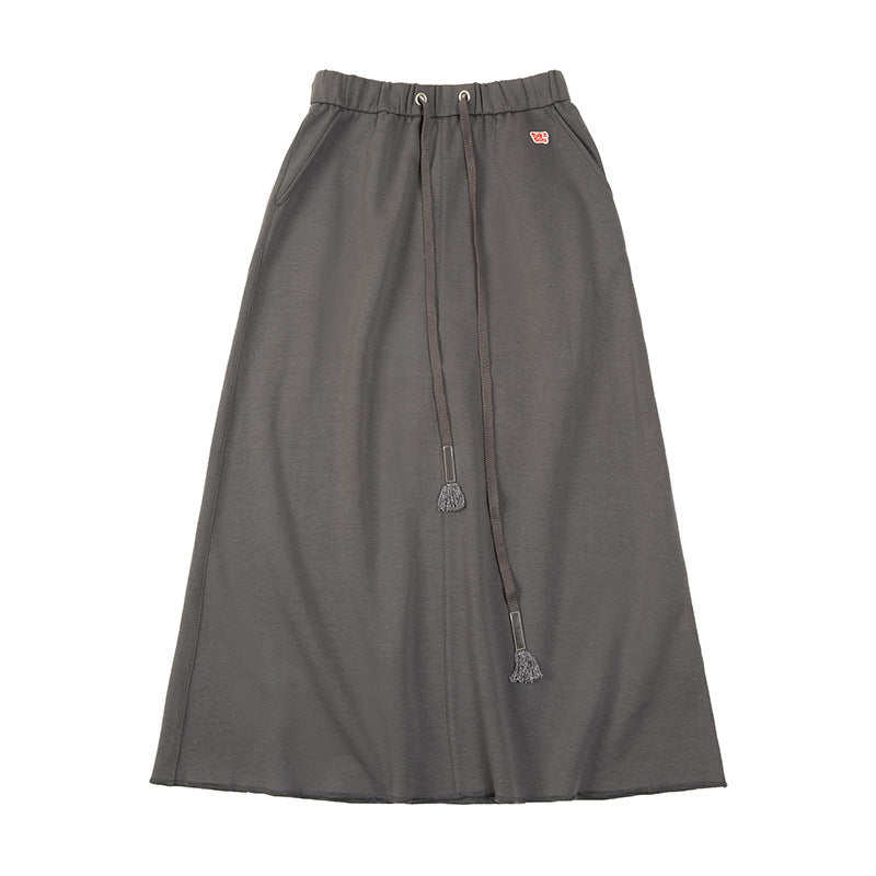 馬登女裝 復古抽繩高腰A字半身長裙休閒慵懶風衛衣裙