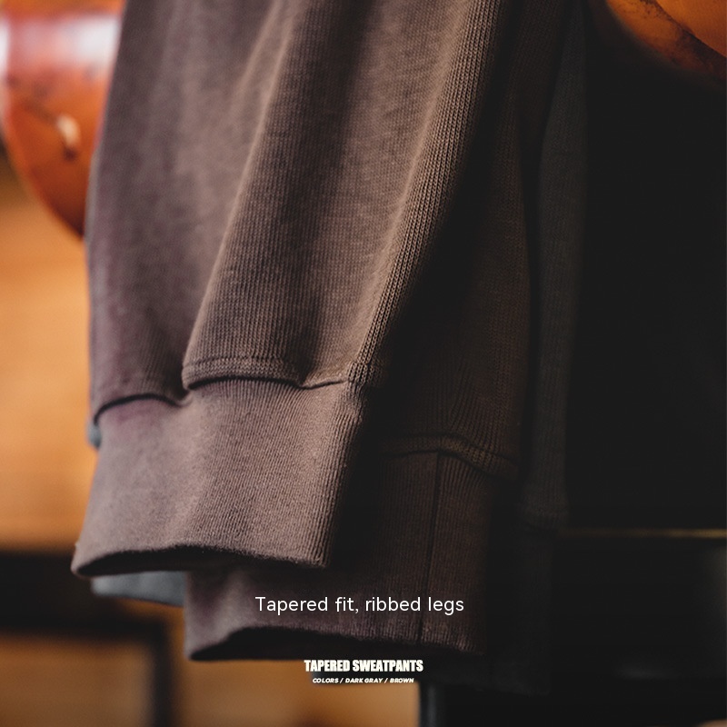 馬登工裝 復古抽繩鬆緊腰針織衛褲收口小腳錐形褲運動長褲