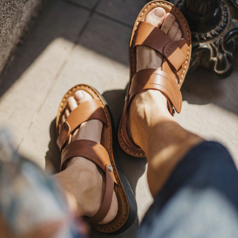 馬登男鞋 夏季皮凉鞋兩穿沙灘鞋真皮商務開車凉拖鞋爸爸鞋