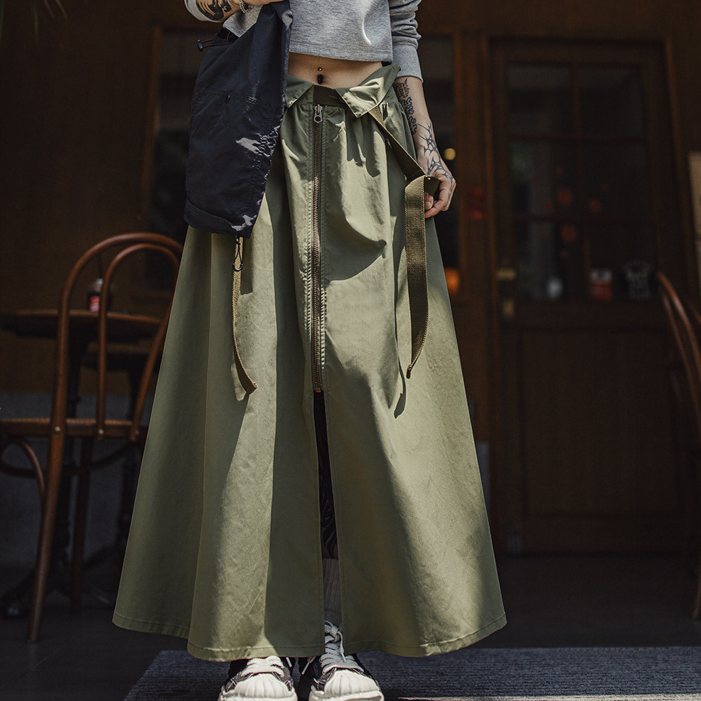 馬登女裝 寬鬆吊帶疊穿工裝背帶連衣裙高收腰A字半身長款傘裙秋季